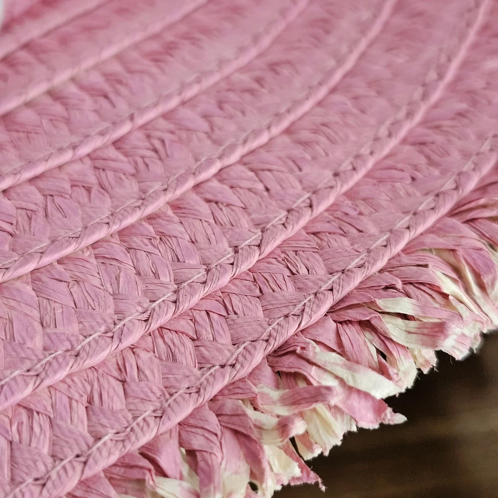 Betsey Johnson Pink Ombre Floppy Paper Hat Shell Detail Beach Boho NWT